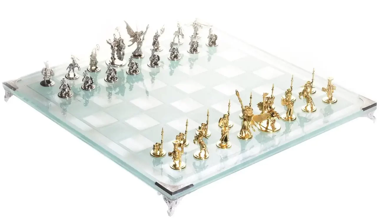 White and Yellow Gold Tempered Glass Chess Set