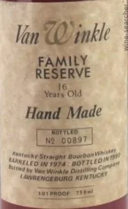 Old Rip Van Winkle Handmade Family Reserve 16-Year-Old Kentucky Straight Bourbon Whiskey, USA