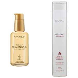 L'ANZA Keratin Hair Treatment Healing Oil 3.4 Fl Oz & Healing ColorCare Color-Preserving Shampoo, 10.1 Fl Oz